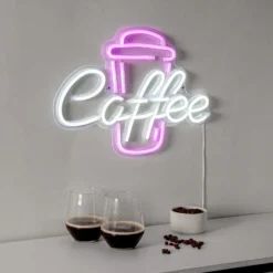 LED-Wandleuchte Coffee, pink/weiß, Plexiglas, 40 x 30 cm USB