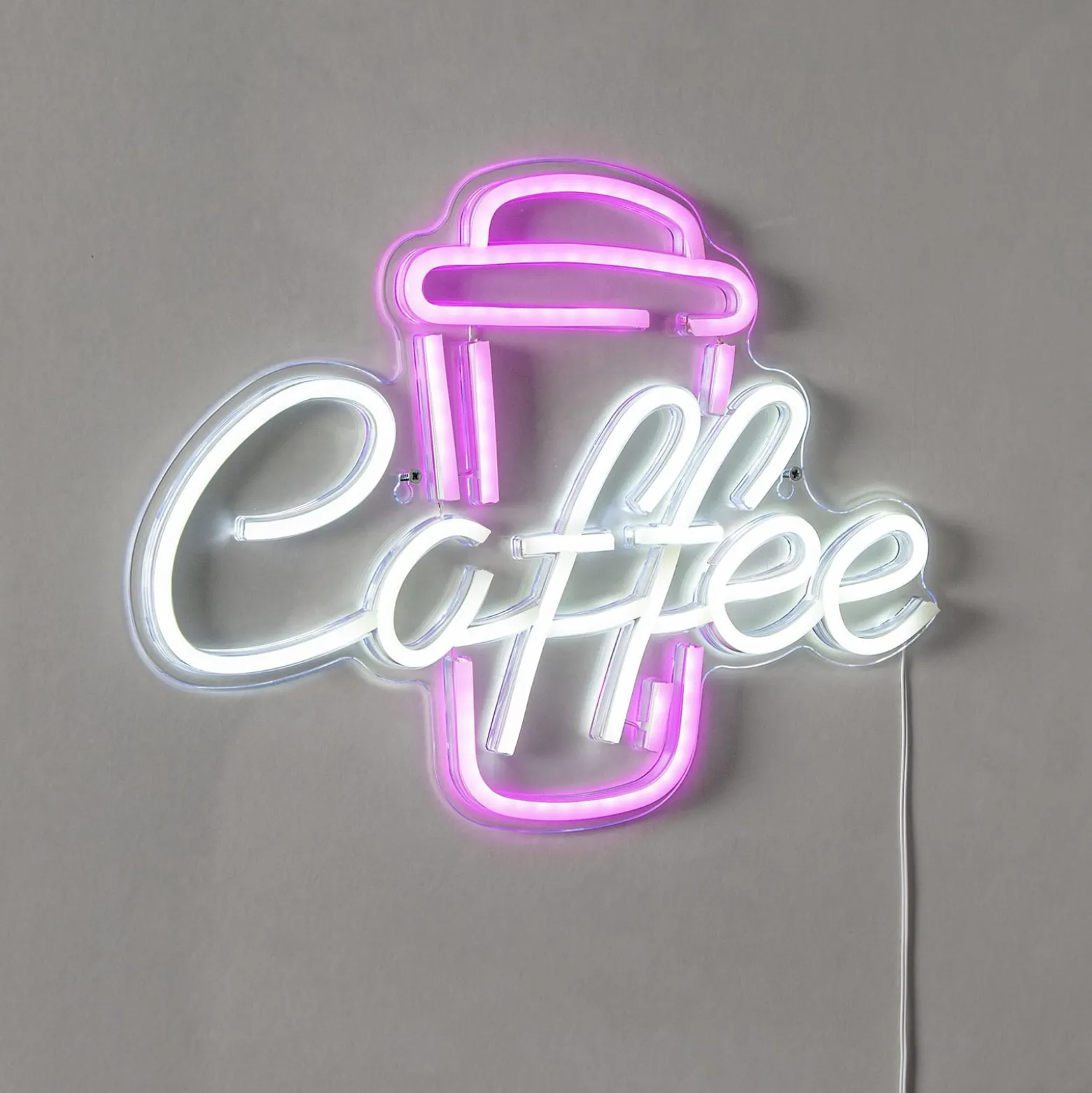 LED-Wandleuchte Coffee, pink/weiß, Plexiglas, 40 x 30 cm USB