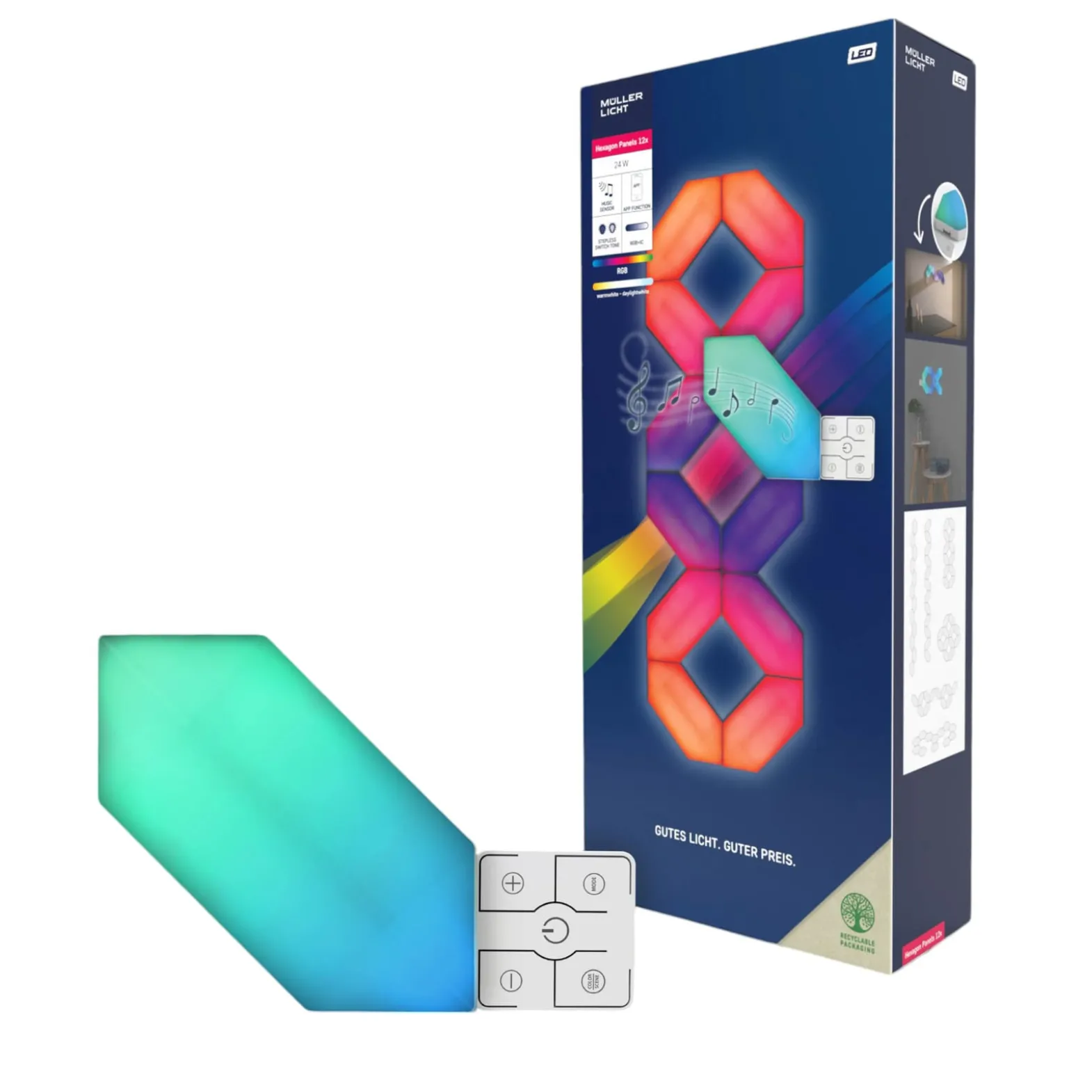 LED-Wandleuchte LED Magic Panel RGBW, sechseckig, 12er-Set
