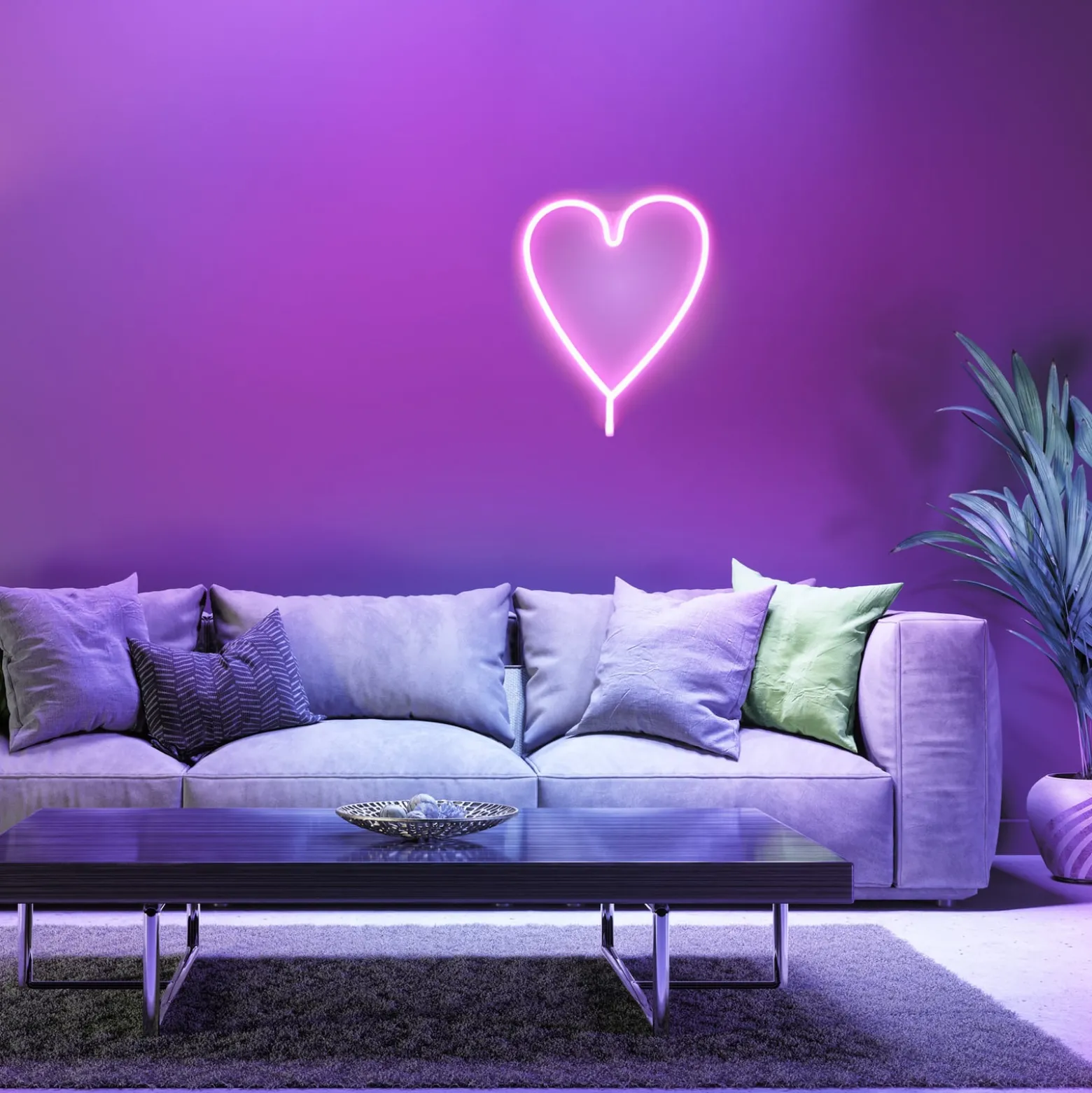LED-Wandleuchte Neon Herz, USB