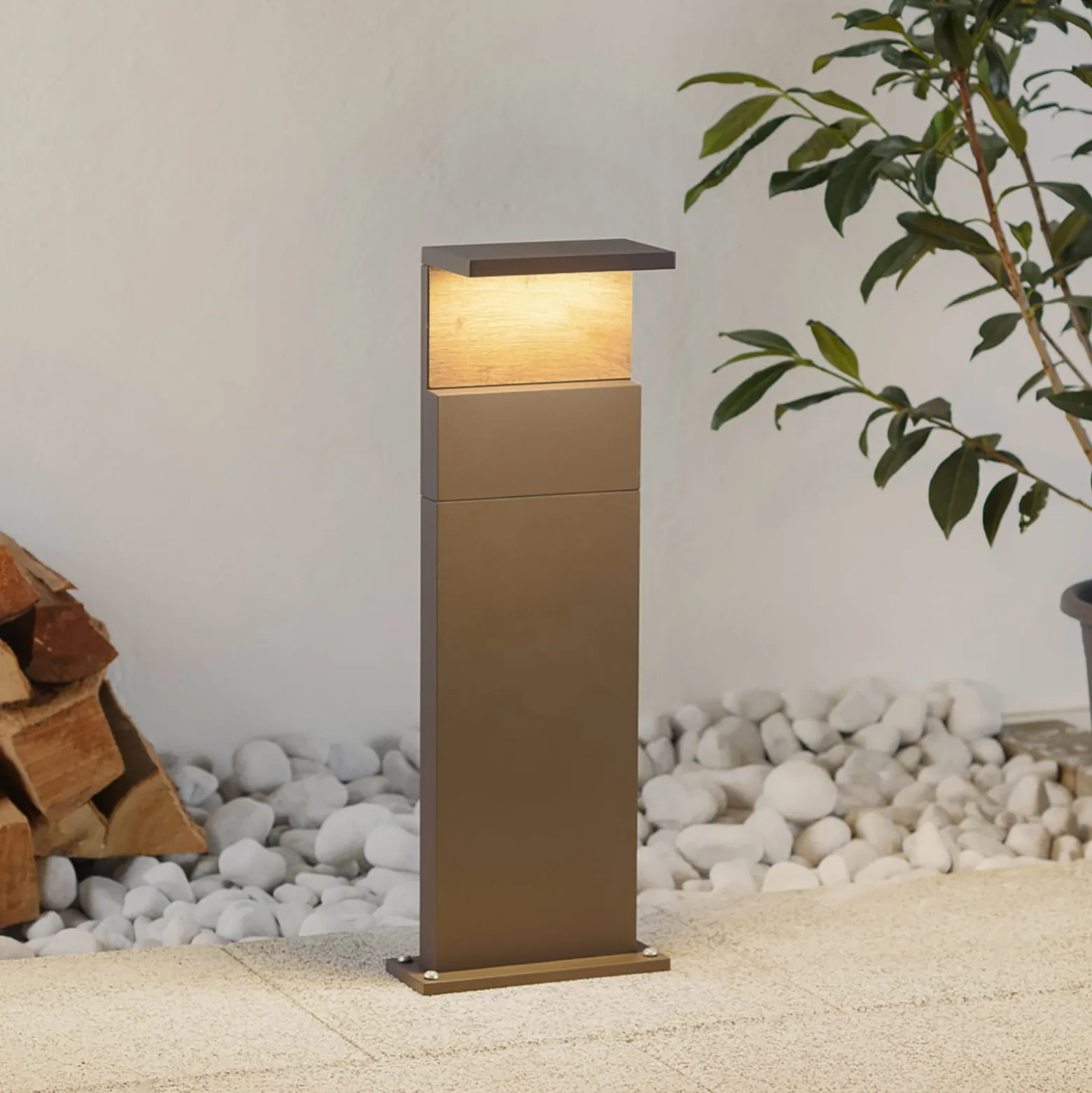 LED-Wegeleuchte Ruka mit Holz-Element, 60 cm