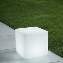 Lindby Akku-LED-Außenleuchte Cubara, RGB, Würfel, Kunststoff