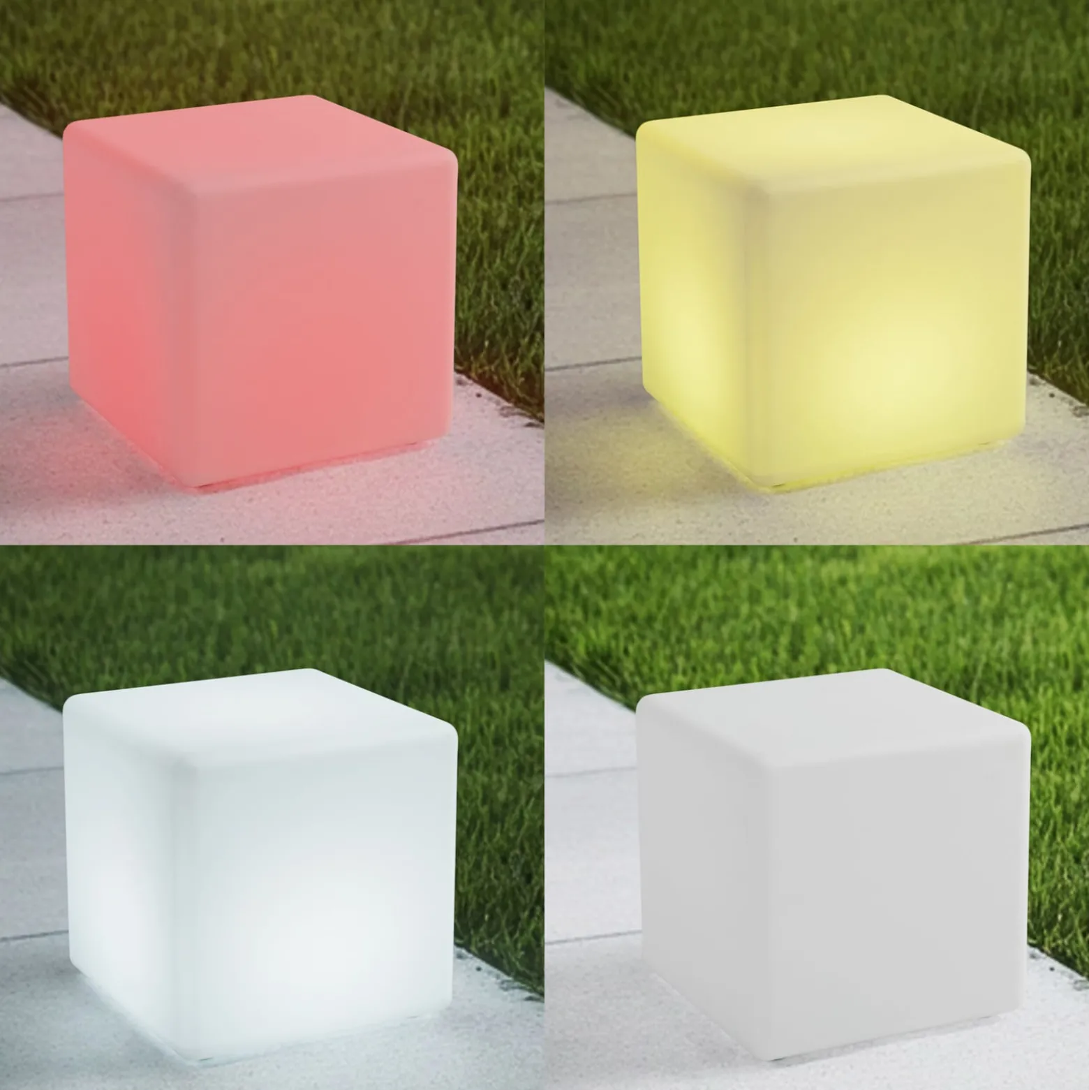 Lindby Akku-LED-Außenleuchte Cubara, RGB, Würfel, Kunststoff