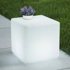 Lindby Akku-LED-Außenleuchte Cubara, RGB, Würfel, Kunststoff