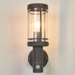 Lindby Außenwandlampe Djori, Sensor, anthrazit, Edelstahl