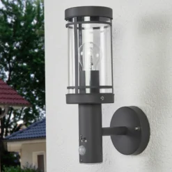 Lindby Außenwandlampe Djori, Sensor, anthrazit, Edelstahl