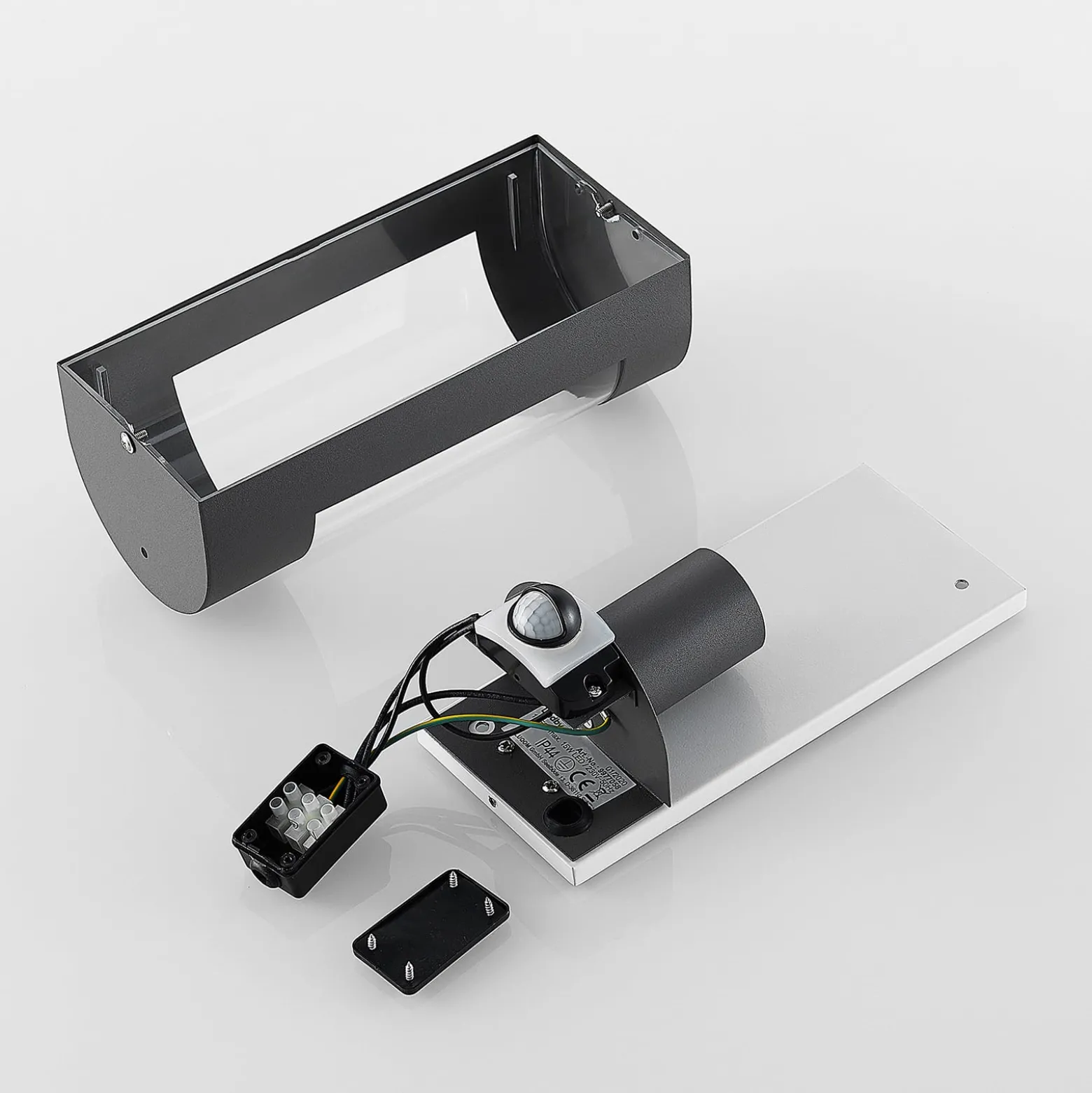 Lindby Außenwandlampe Junias, 24 cm, anthrazit, Sensor