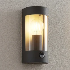 Lindby Außenwandlampe Junias, 24 cm, anthrazit, Sensor