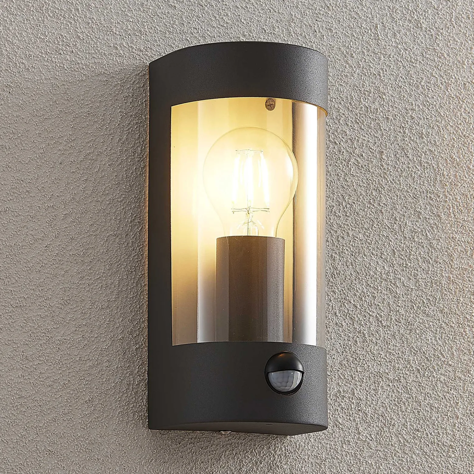 Lindby Außenwandlampe Junias, 24 cm, anthrazit, Sensor