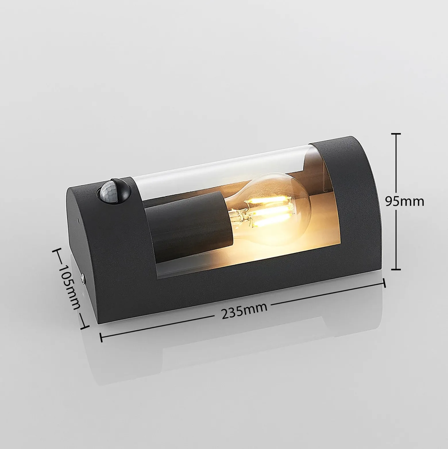 Lindby Außenwandlampe Junias, 24 cm, anthrazit, Sensor