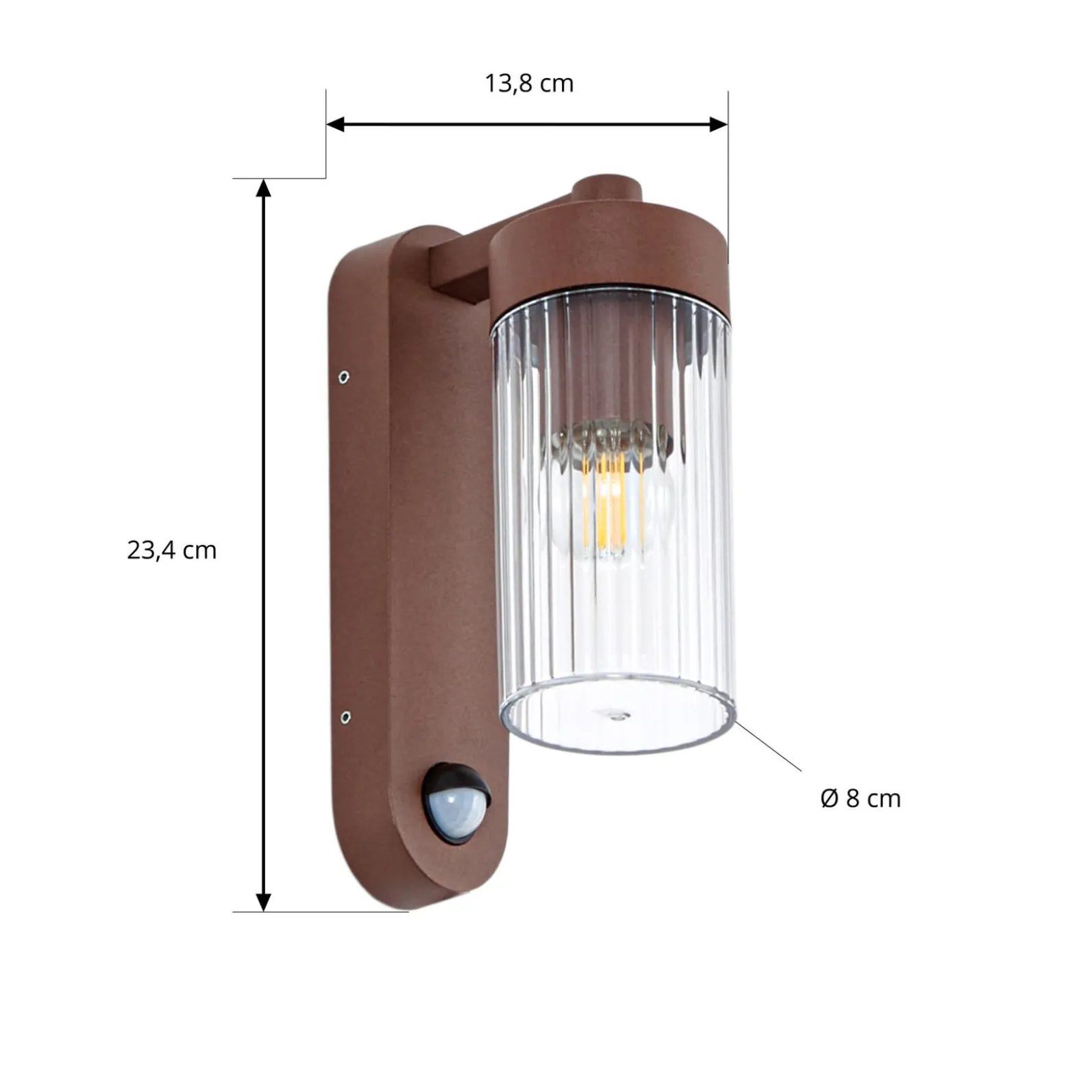 Lindby Außenwandlampe Kaliro, rost, 24 cm, IP54, Sensor