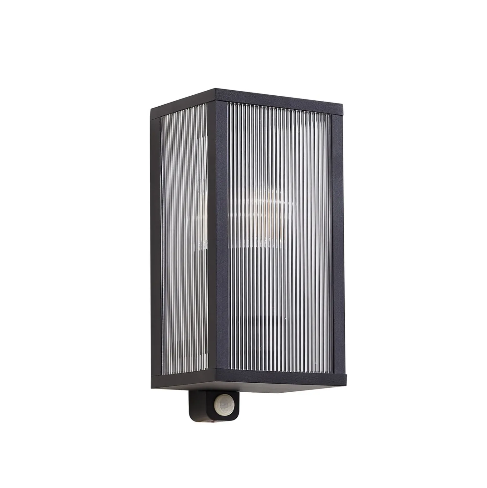 Lindby Außenwandlampe Peldar anthrazit/geriffelt 26cm Sensor
