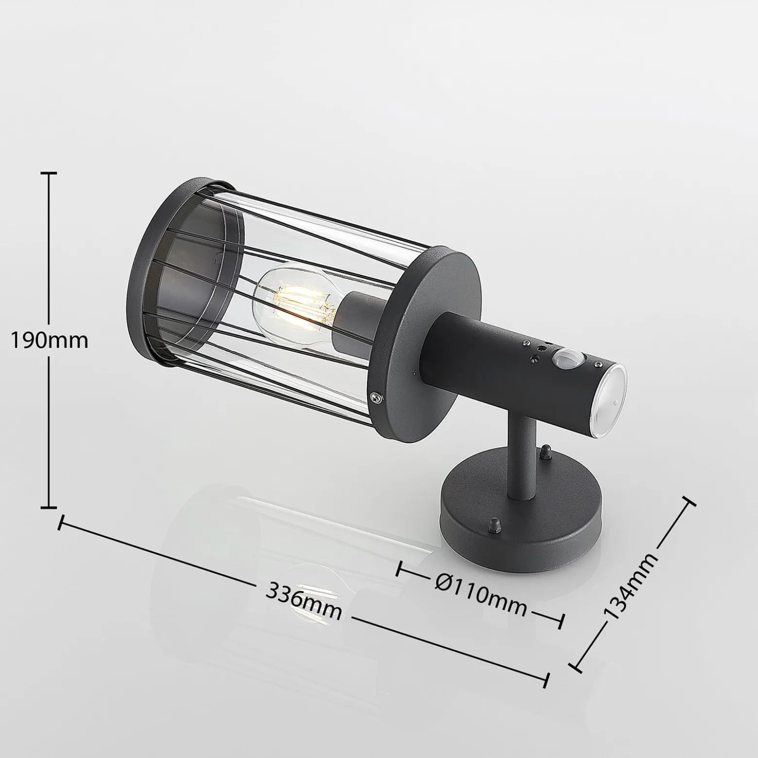 Lindby Außenwandlampe Yonan, Höhe 34 cm, anthrazit, Sensor