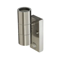Lindby Außenwandleuchte Eyrin, Höhe 22 cm, Edelstahl, Sensor