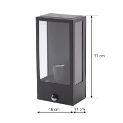 Lindby Außenwandleuchte Ilana, schwarz, Sensor, IP44, E27
