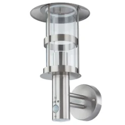 Lindby Außenwandleuchte Noemi, Sensor, grau, Edelstahl, 34cm