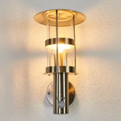 Lindby Außenwandleuchte Noemi, Sensor, grau, Edelstahl, 34cm