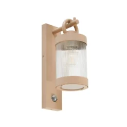 Lindby Außenwandleuchte Yrene, 20 cm, beige, Sensor, Riffle