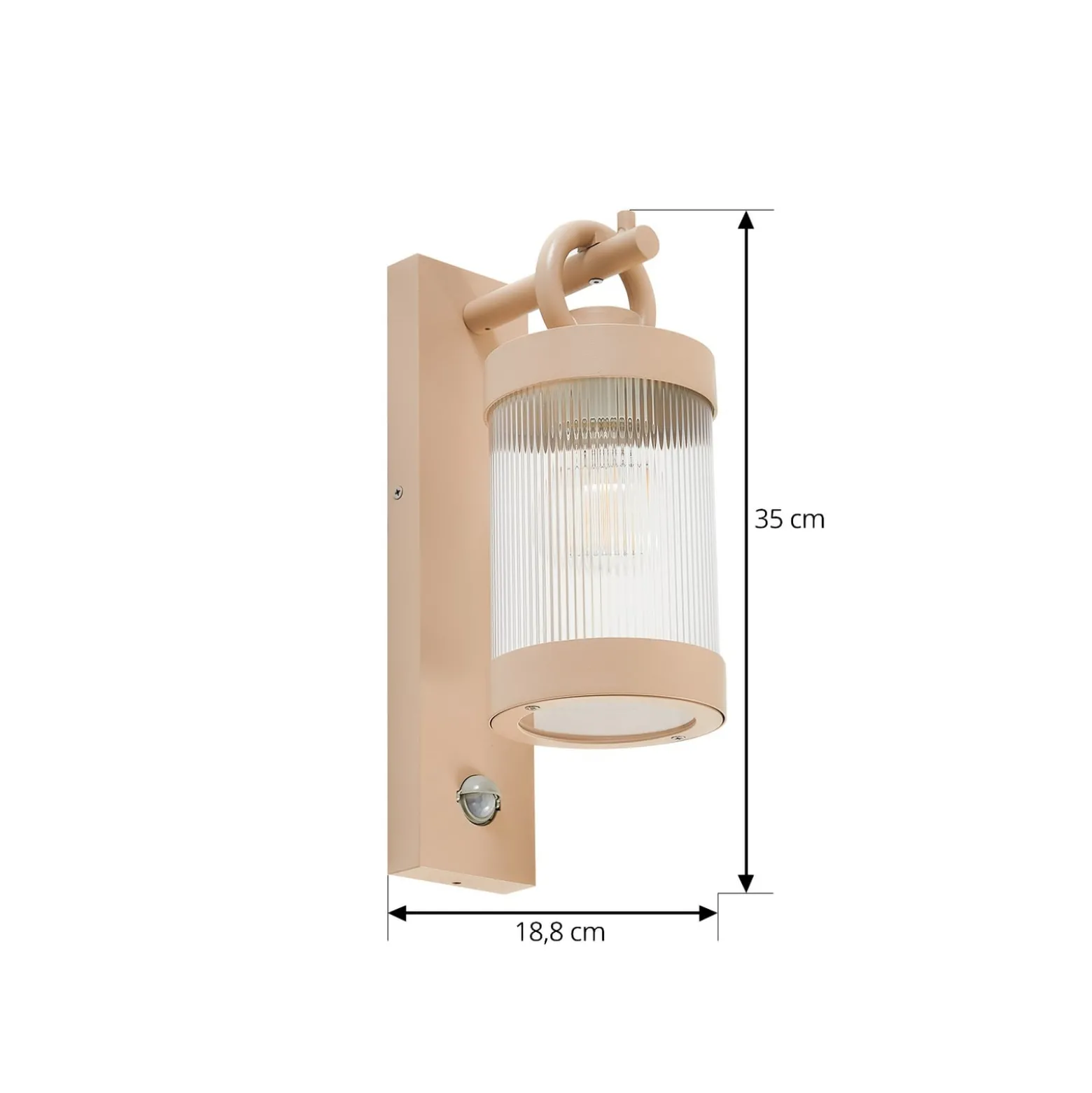 Lindby Außenwandleuchte Yrene, 20 cm, beige, Sensor, Riffle