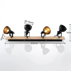 Lindby Aylis Deckenlampe, 4-flg., 82 cm, schwarz, Holz, E14