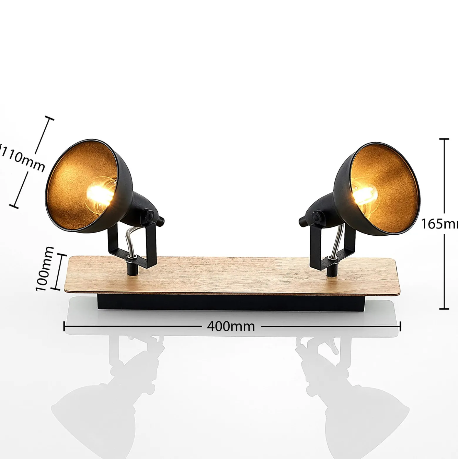 Lindby Deckenlampe Aylis, 2-flg., 40 cm, schwarz, Holz, E14