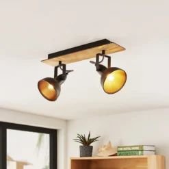 Lindby Deckenlampe Aylis, 2-flg., 40 cm, schwarz, Holz, E14