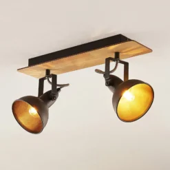 Lindby Deckenlampe Aylis, 2-flg., 40 cm, schwarz, Holz, E14