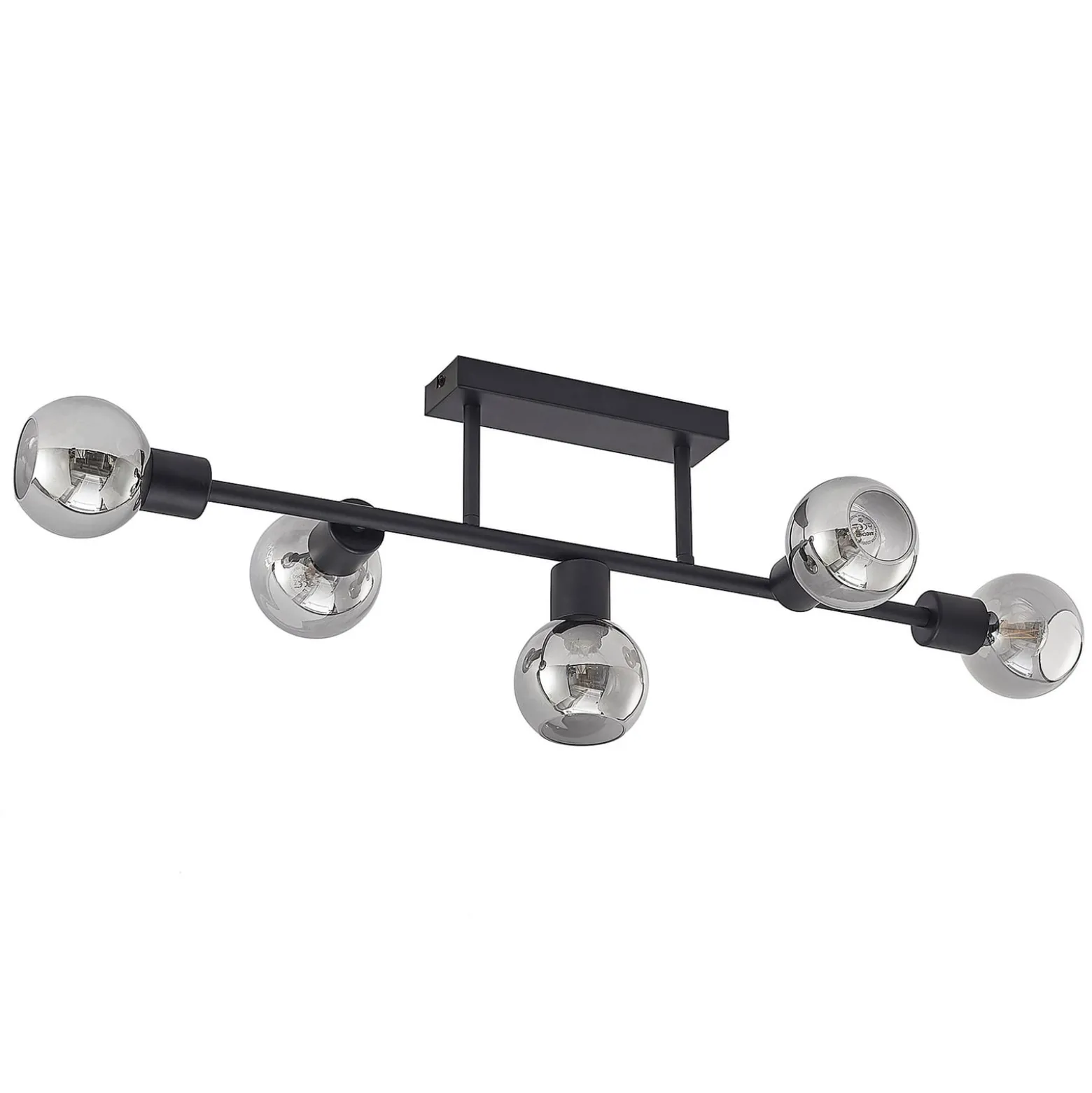Lindby Deckenlampe Biscala, 5-flg., schwarz/rauch, E14