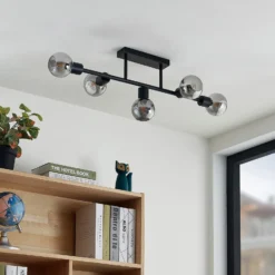 Lindby Deckenlampe Biscala, 5-flg., schwarz/rauch, E14