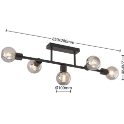 Lindby Deckenlampe Biscala, 5-flg., schwarz/rauch, E14