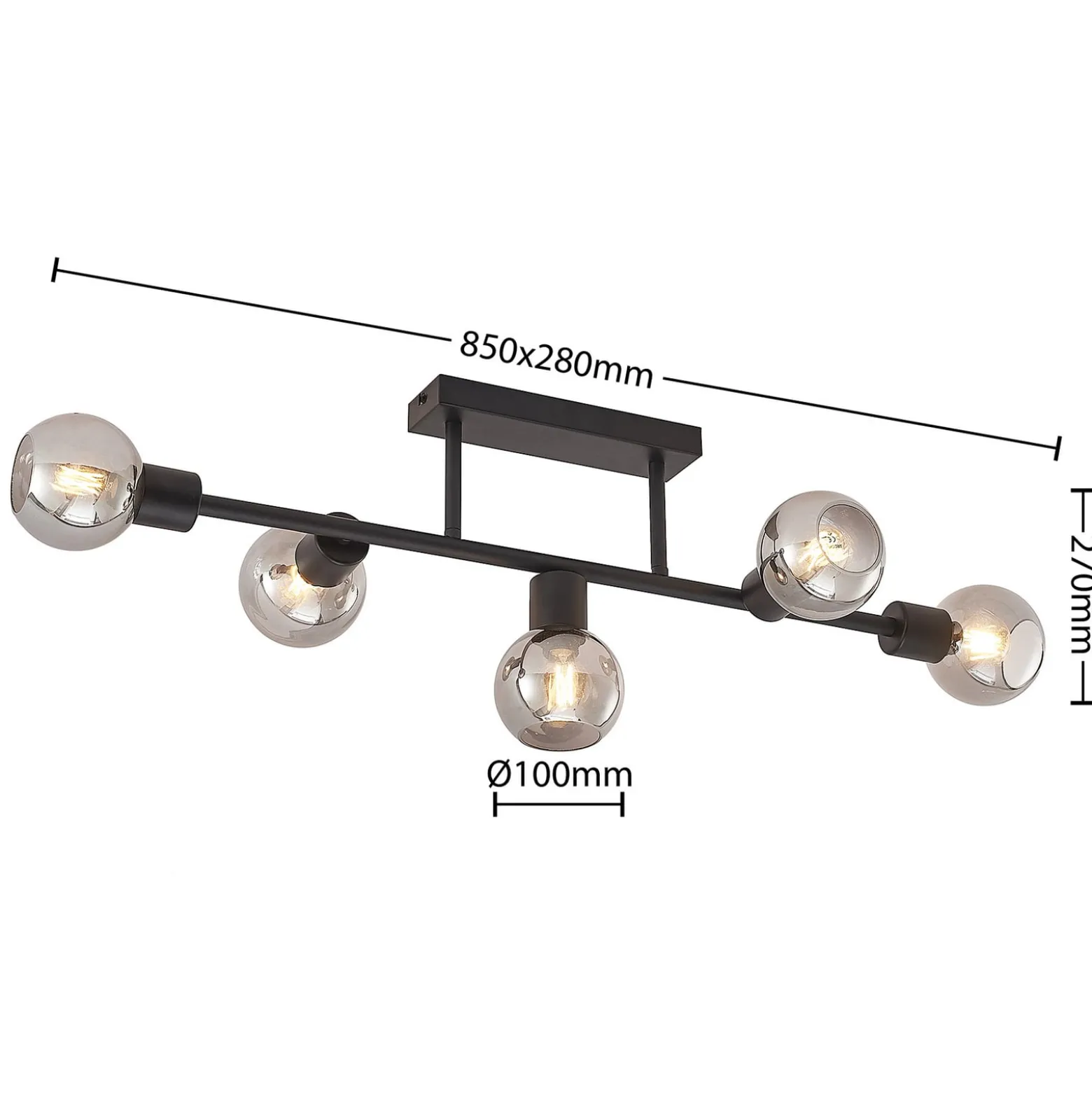 Lindby Deckenlampe Biscala, 5-flg., schwarz/rauch, E14