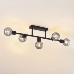 Lindby Deckenlampe Biscala, 5-flg., schwarz/rauch, E14