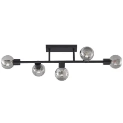 Lindby Deckenlampe Biscala, 5-flg., schwarz/rauch, E14