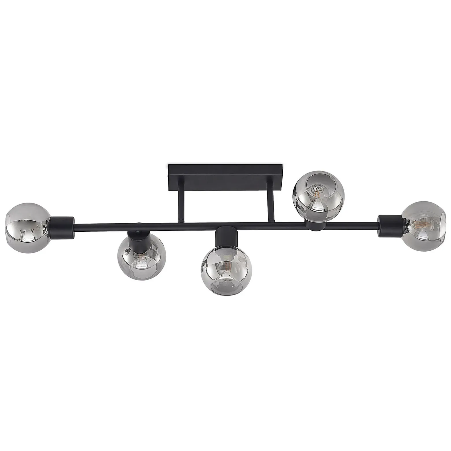 Lindby Deckenlampe Biscala, 5-flg., schwarz/rauch, E14