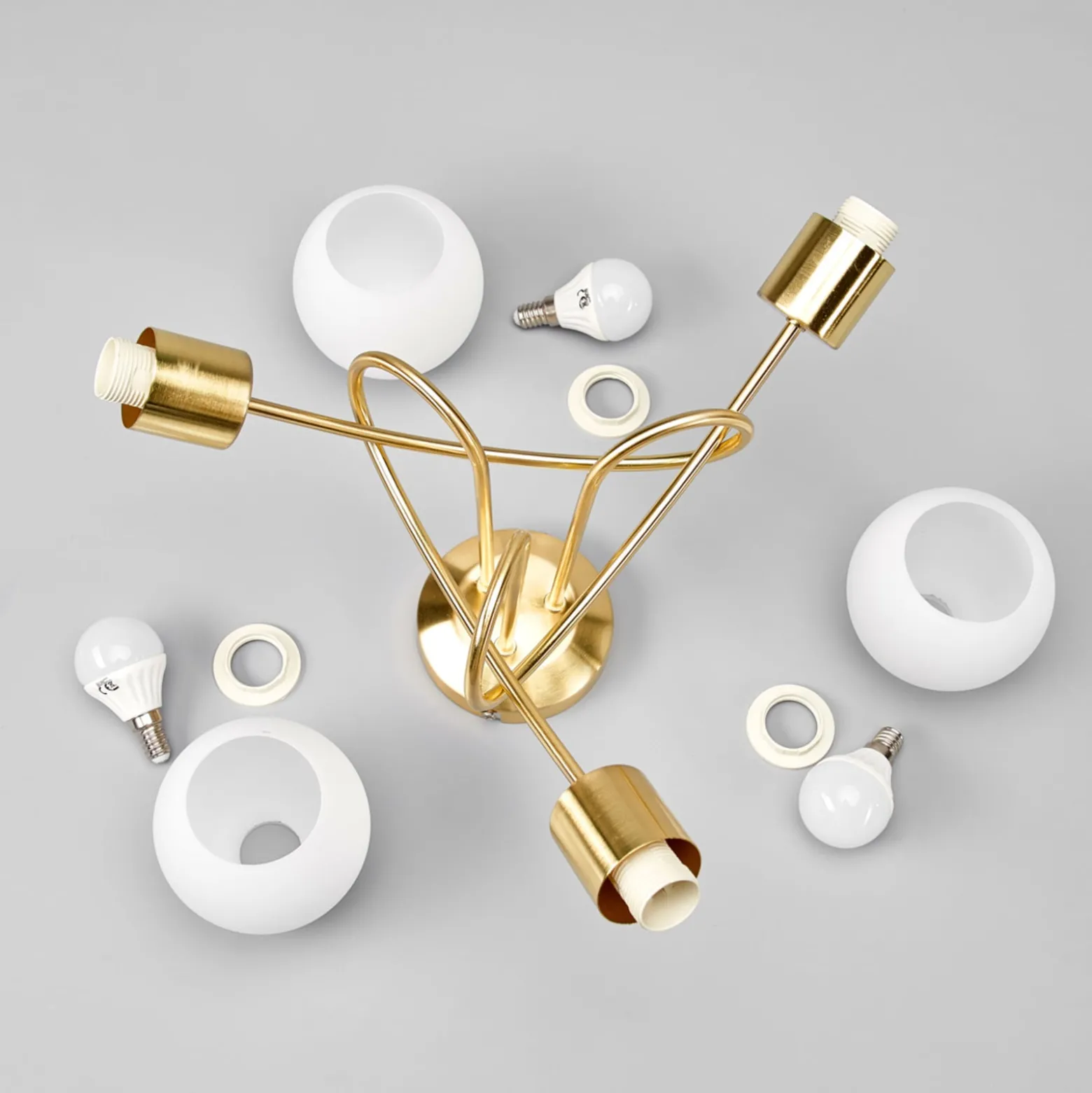 Lindby Deckenlampe Elaina, Ø52cm, 3-flg., messing, Glas, E14