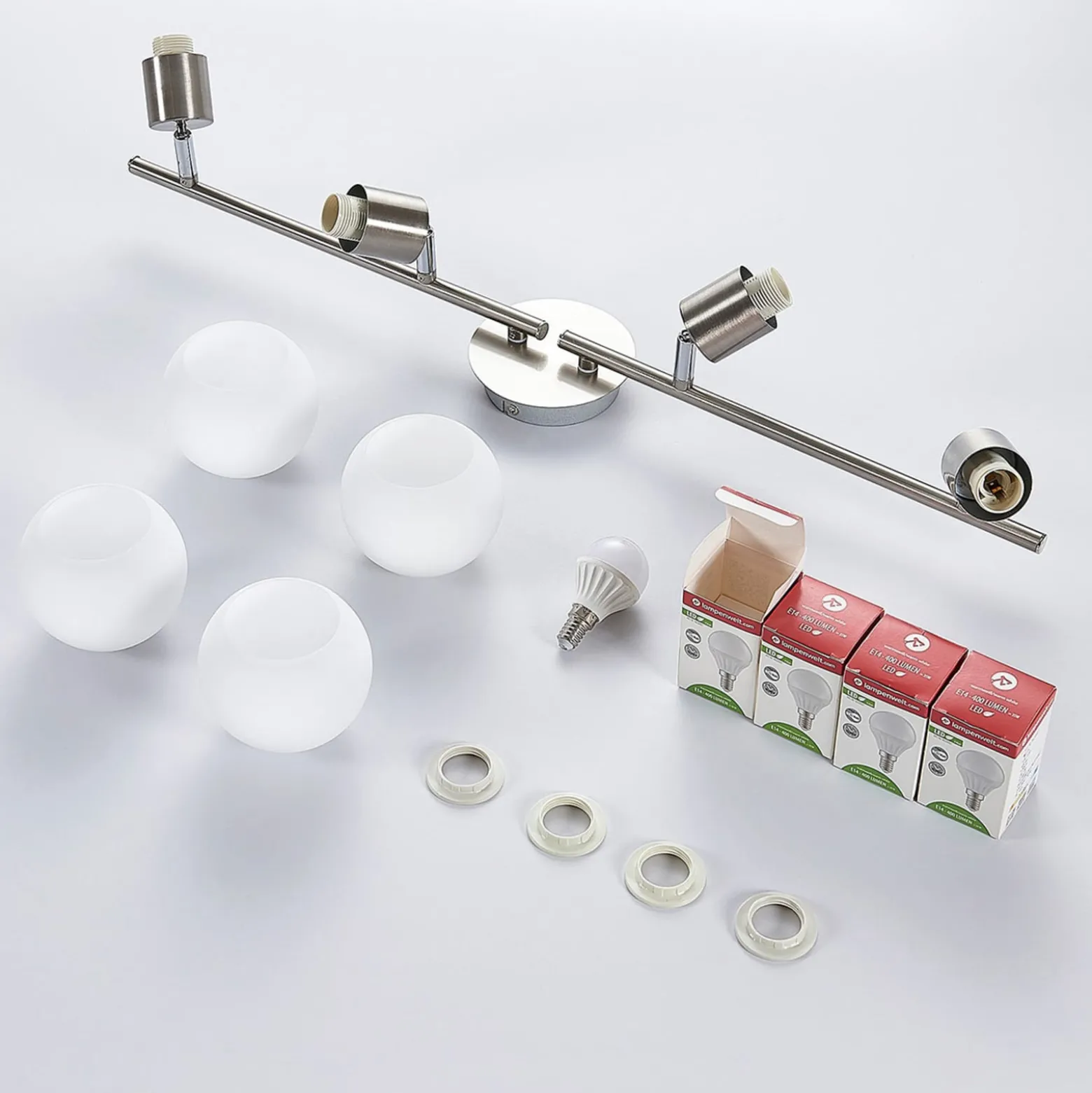 Lindby Deckenlampe Elaina, 70 cm, 4-flg., nickel, Glas, E14