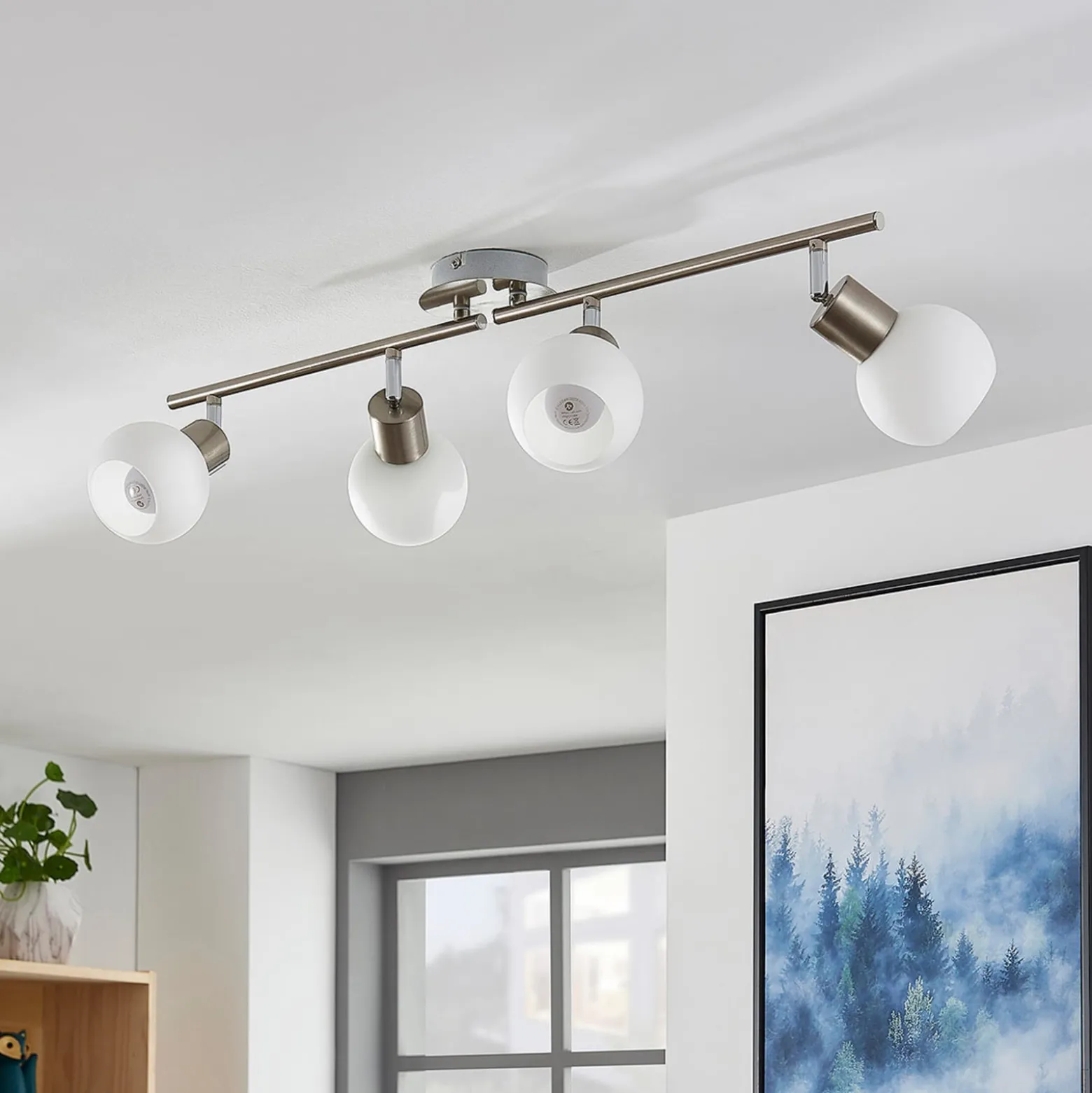 Lindby Deckenlampe Elaina, 70 cm, 4-flg., nickel, Glas, E14