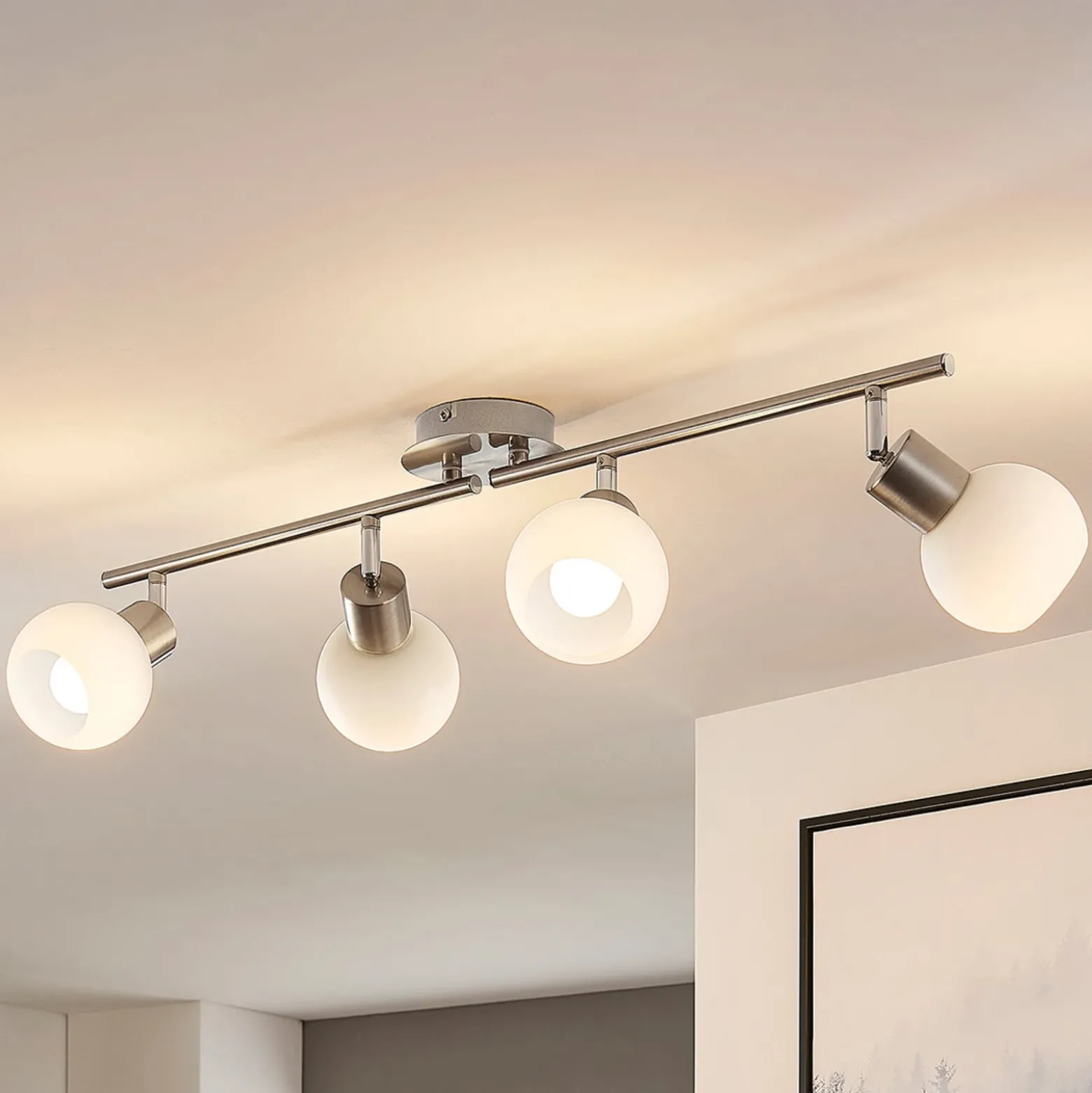 Lindby Deckenlampe Elaina, 70 cm, 4-flg., nickel, Glas, E14