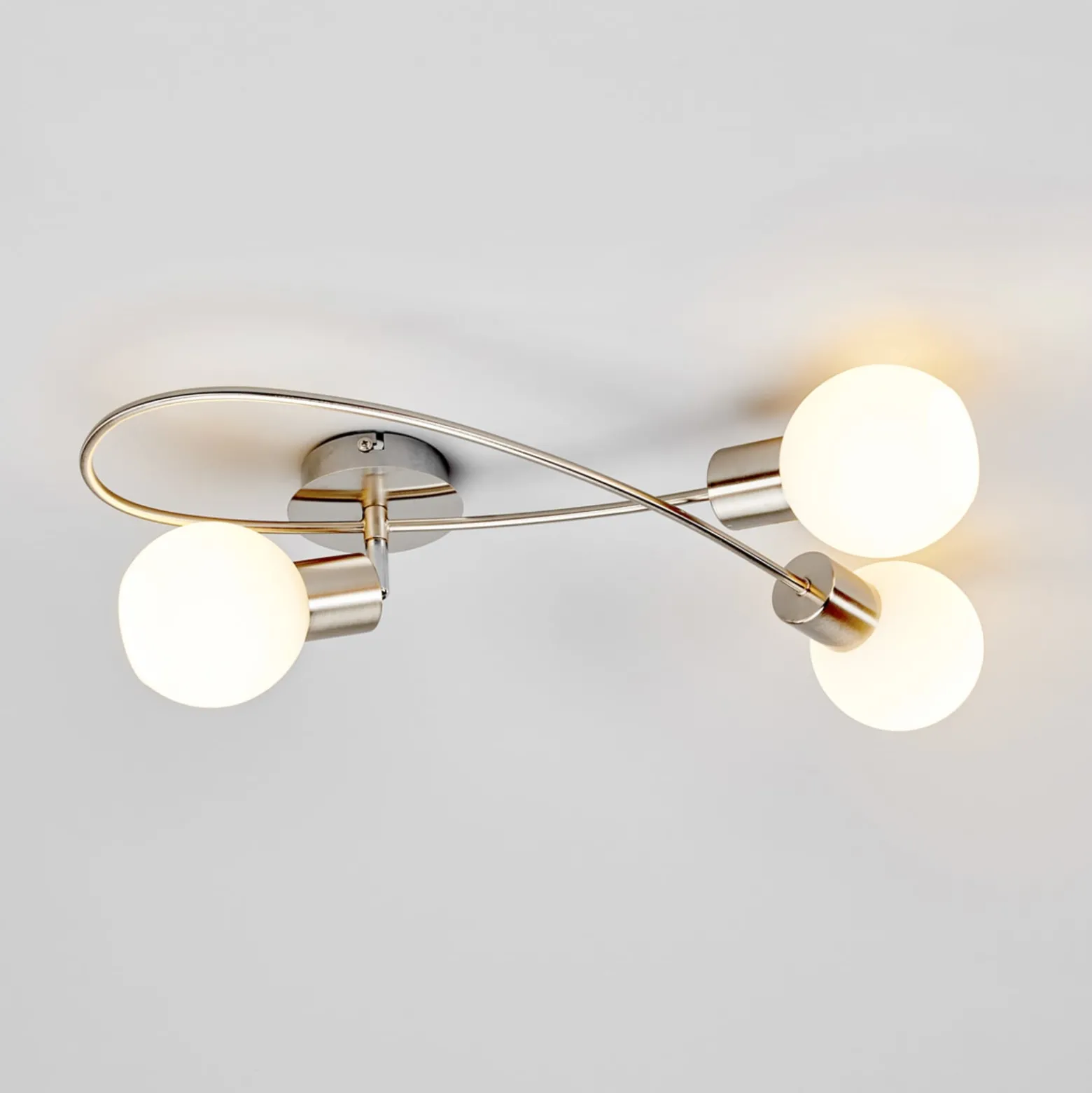 Lindby Deckenlampe Elaina, 50 cm, 3-flg., nickel, Glas, E14