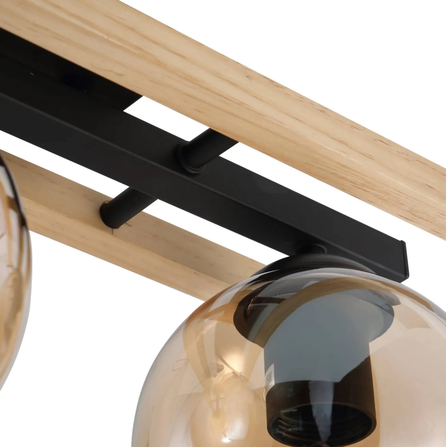 Lindby Deckenlampe Enrique, amber, 3-flg., Glas, Holz, E27