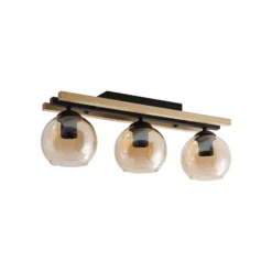 Lindby Deckenlampe Enrique, amber, 3-flg., Glas, Holz, E27