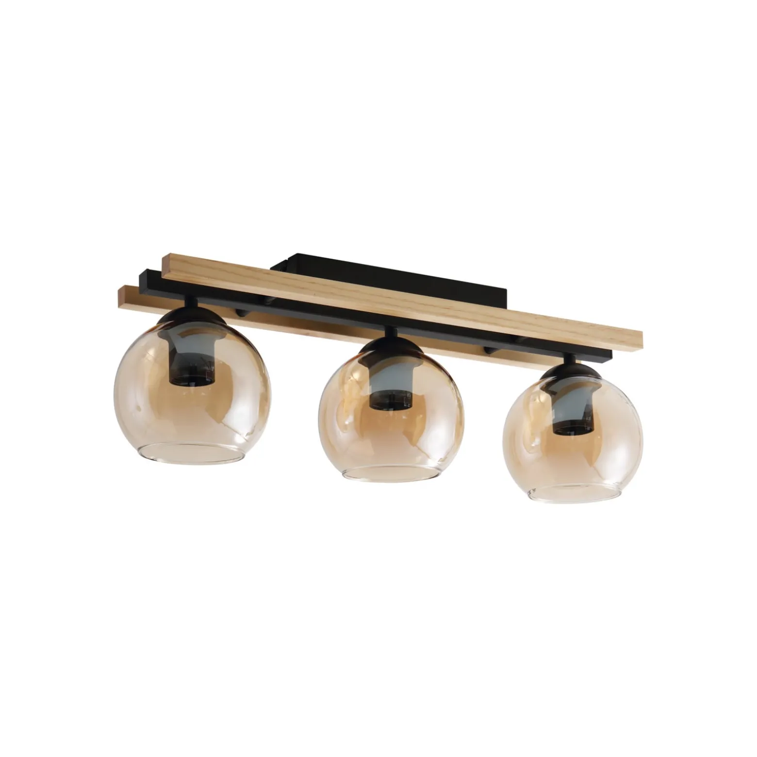 Lindby Deckenlampe Enrique, amber, 3-flg., Glas, Holz, E27