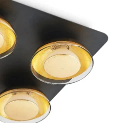 Lindby Deckenlampe Erin, 4-flg., 30 cm, schwarz/gold, Glas
