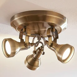 Lindby Deckenlampe Perseas, Ø 22cm, 3-flg., altmessing, GU10