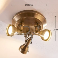Lindby Deckenlampe Perseas, Ø 22cm, 3-flg., altmessing, GU10