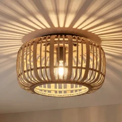 Lindby Deckenleuchte Canyana, natur, Rattan, Ø 40 cm