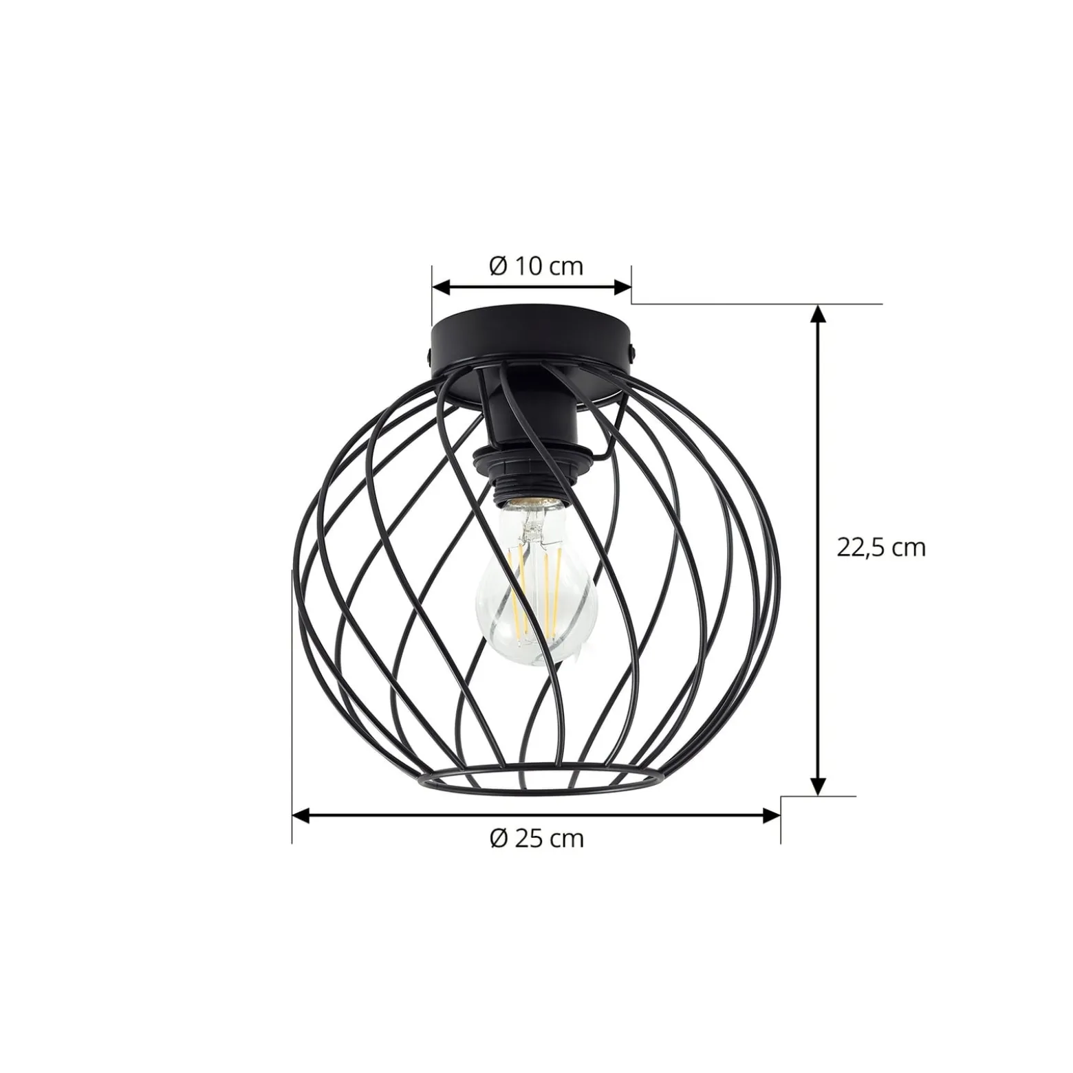 Lindby Deckenleuchte Danika, Ø 25 cm, schwarz, Metall