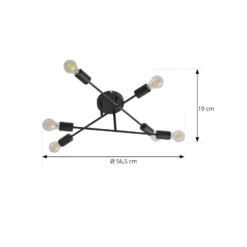 Lindby Deckenleuchte Estar, schwarz, Metall, 6-flg., Ø56cm