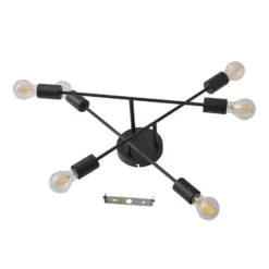 Lindby Deckenleuchte Estar, schwarz, Metall, 6-flg., Ø56cm
