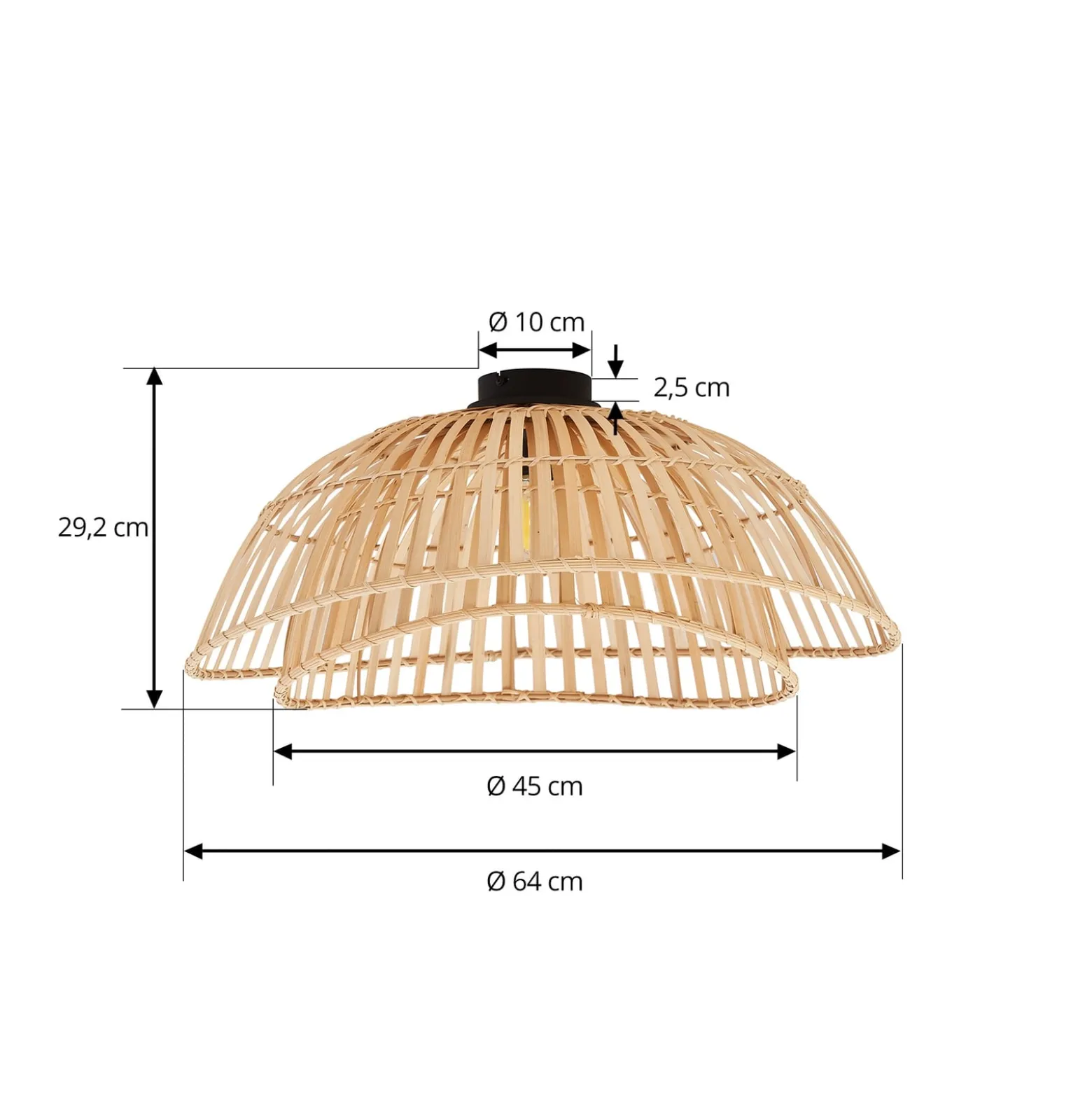 Lindby Deckenleuchte Ilajus, Ø 64 cm, Bambus, E27